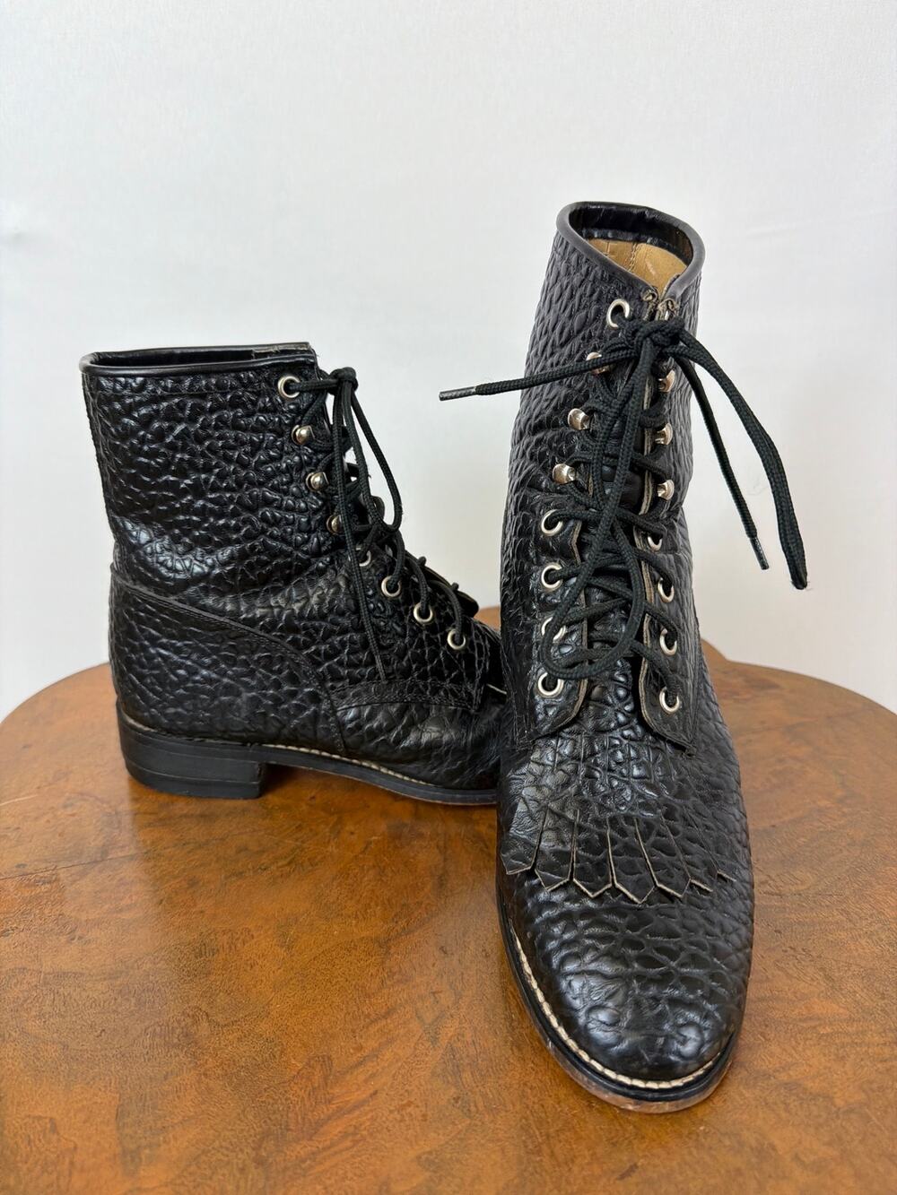 Justin 522Y Black Bullhide Removable Kilties Lacer Boots Men's 6  Wmns 8 Mexico